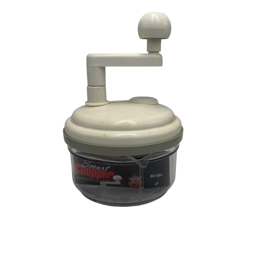 TeleBrands Smart Chopper Manual Food Processor Hand Crank Mixer White Clear Bowl